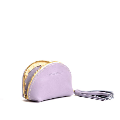 Lavender | Small leather zippered pouch with tassel