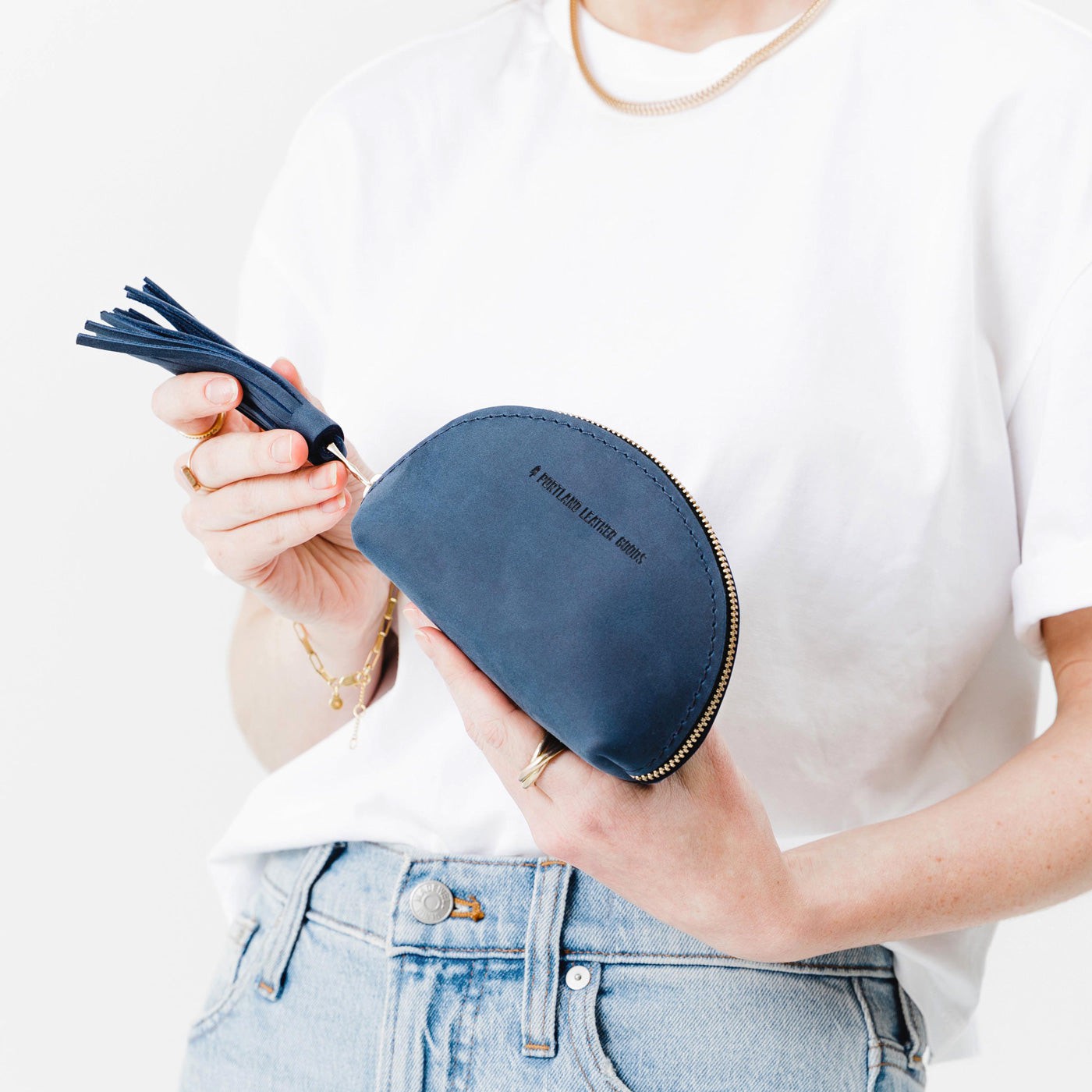Deep Water | Small leather zippered pouch with tassel