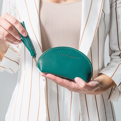 Peacock | Small leather zippered pouch with tassel