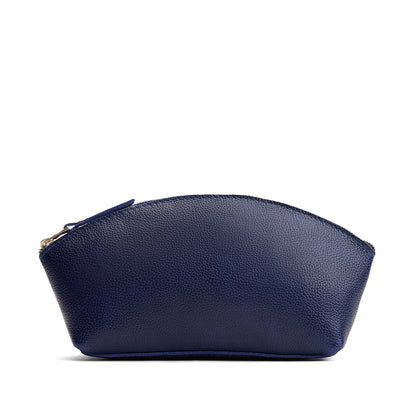 Cobalt*Total Eclipse | Spacious leather makeup bag with curved seams and top zipper