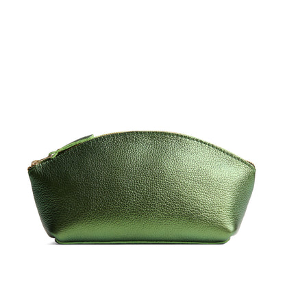 Metallic Green*Total Eclipse | Spacious leather makeup bag with curved seams and top zipper