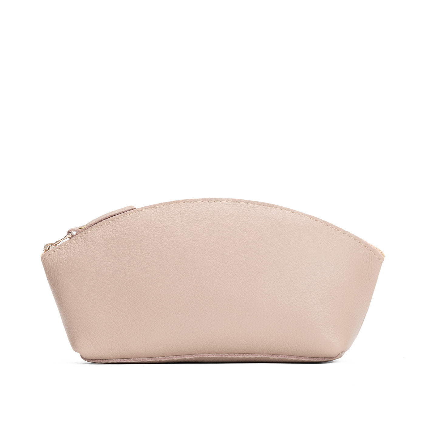 Oatmilk*Total Eclipse | Spacious leather makeup bag with curved seams and top zipper