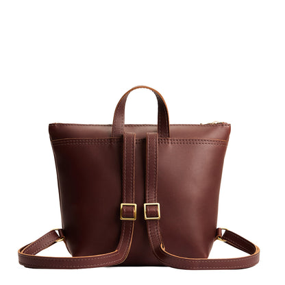 Cognac*Small | Square slim leather tote backpack