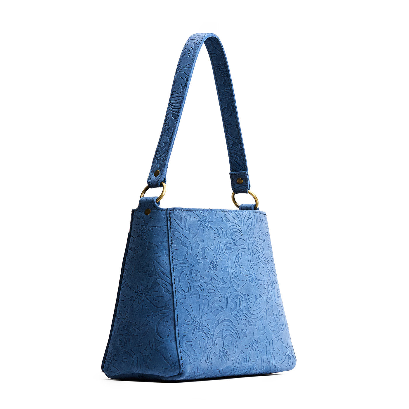 Cornflower | Triangular shoulder bag with antiqued brass finished