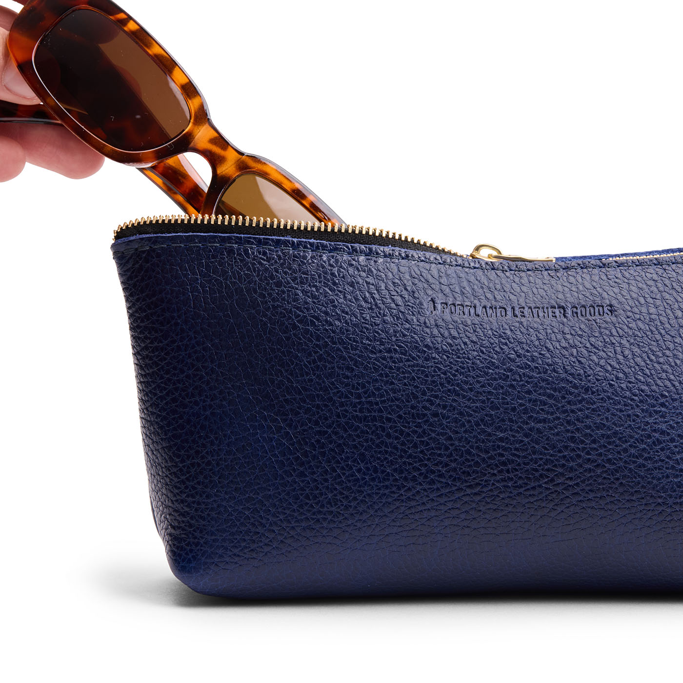 Cobalt | Leather utility bag pouch with top zipper