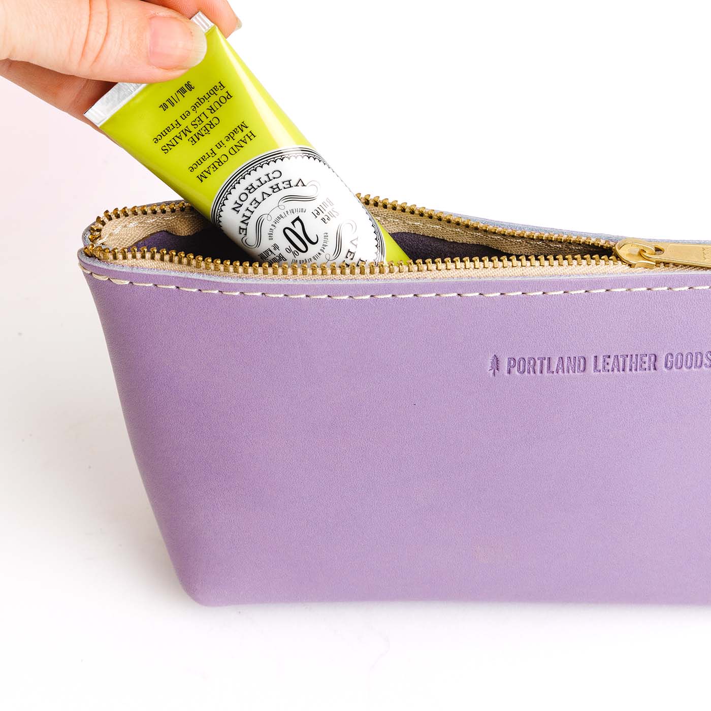 Lavender | Leather utility bag pouch with top zipper