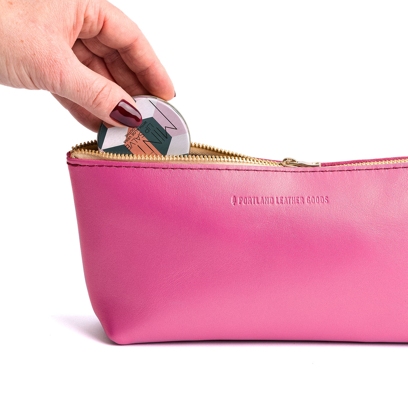 Lip Gloss | Leather utility bag pouch with top zipper