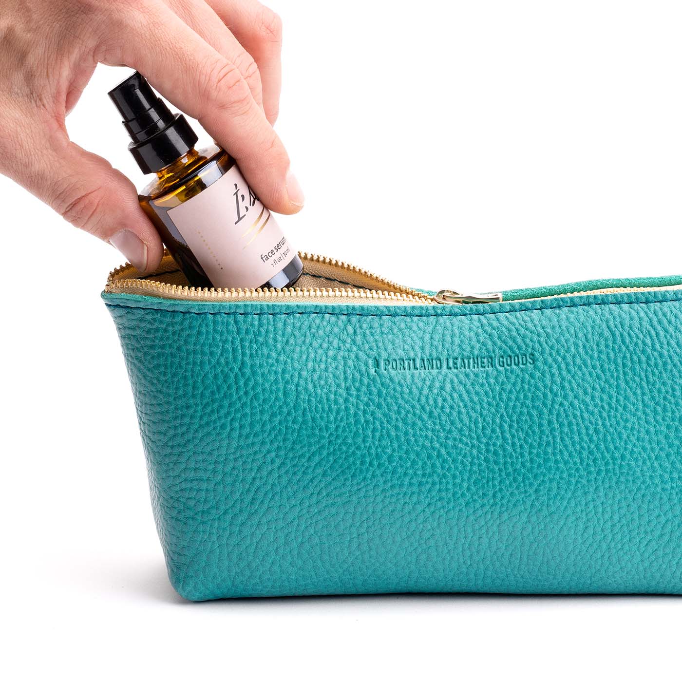 Seafoam | Leather utility bag pouch with top zipper