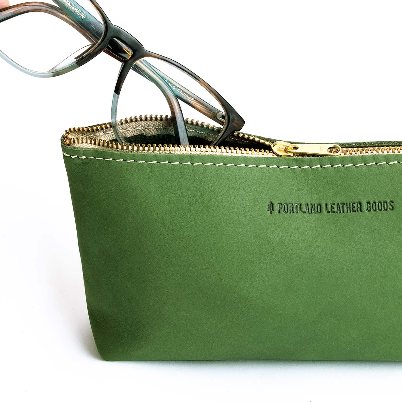 Succulent | Leather utility bag pouch with top zipper