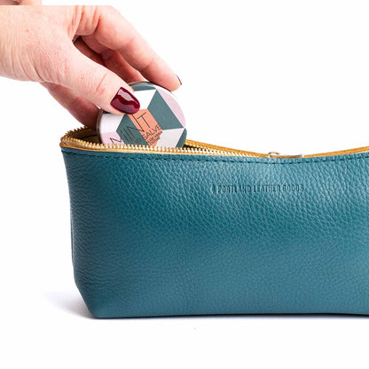 Turquoise | Leather utility bag pouch with top zipper