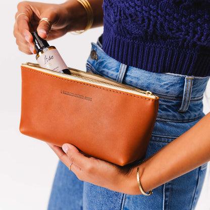 Honey | Leather utility bag pouch with top zipper