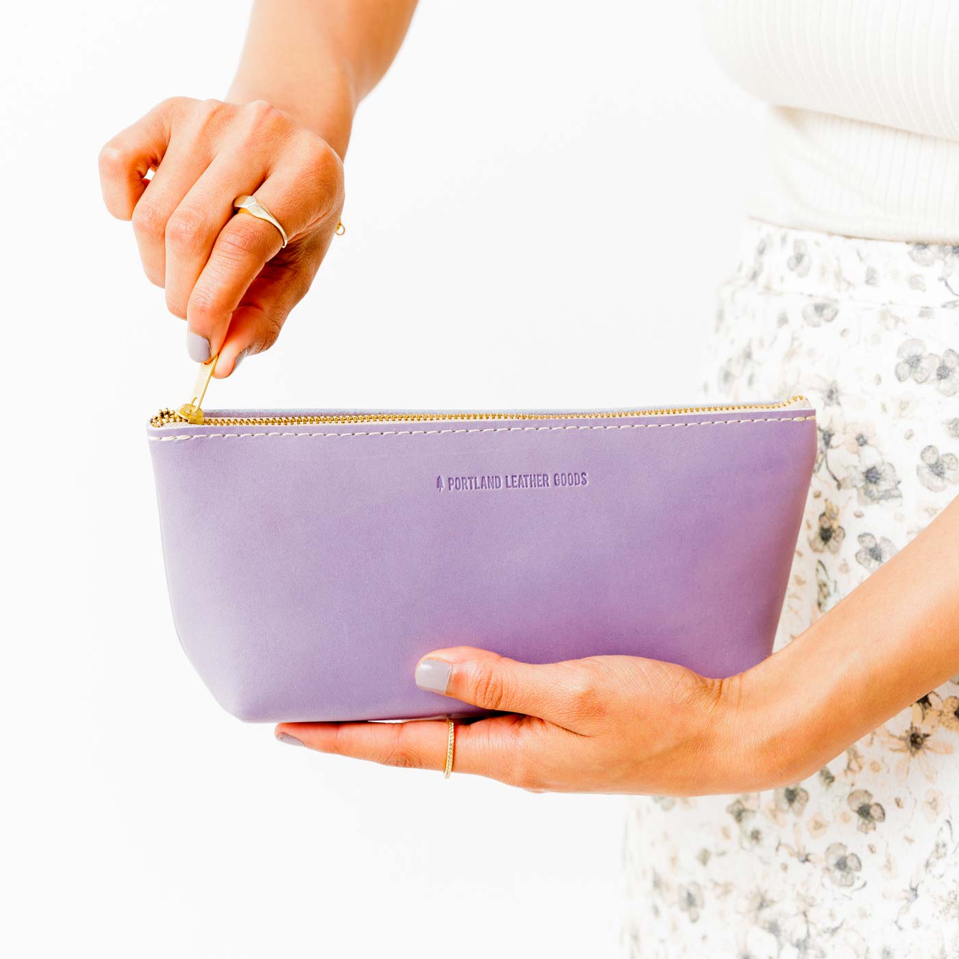 All Color: Lavender | Leather utility bag pouch with top zipper