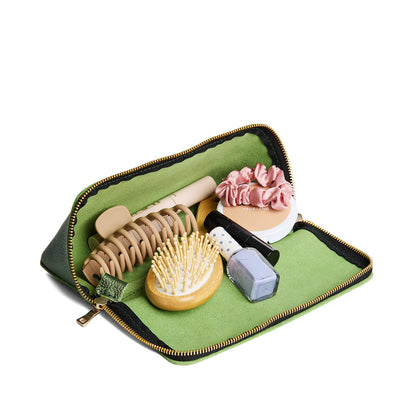 Metallic Greench | Triangular shaped pouch with extra long zipper