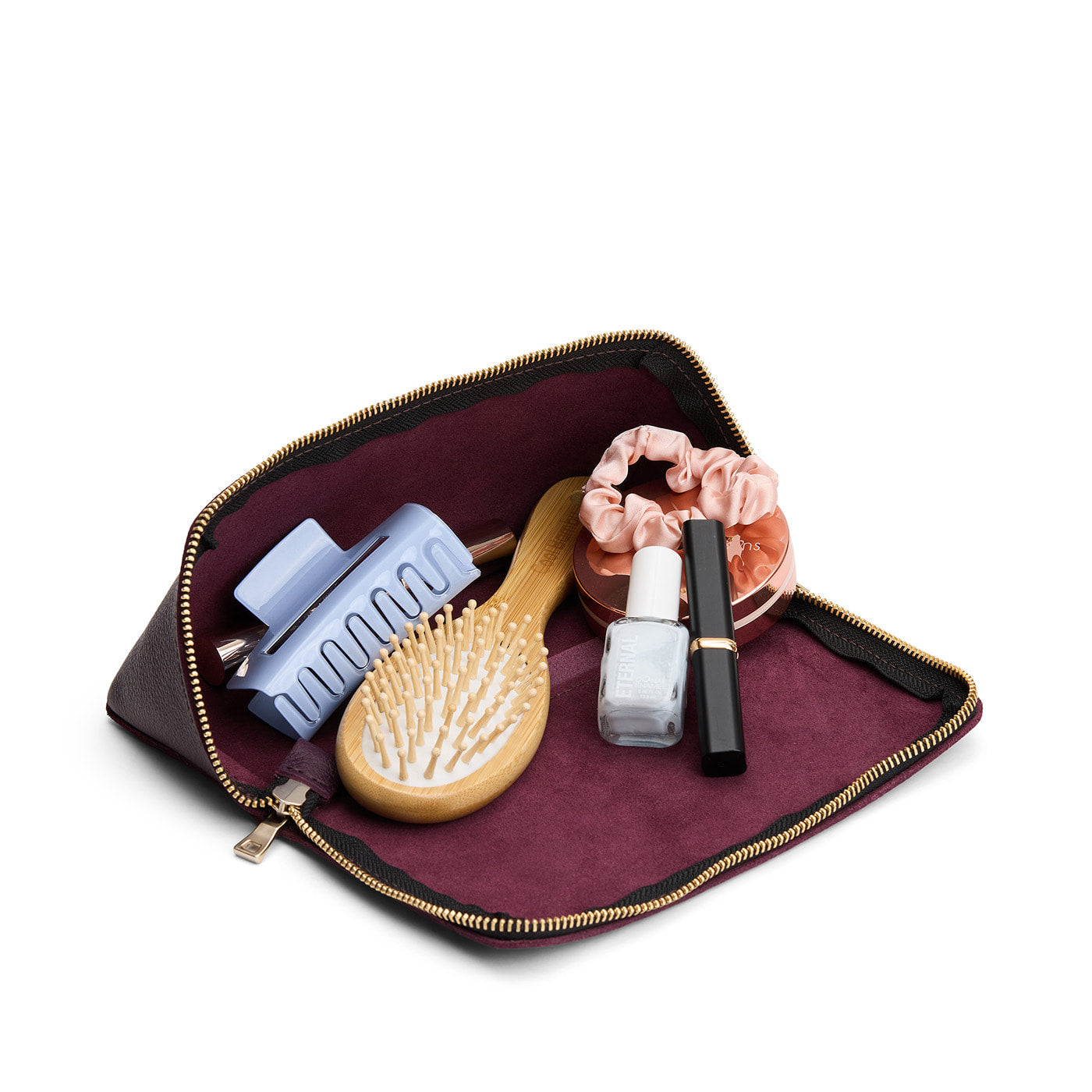Plum | Triangular shaped pouch with extra long zipper