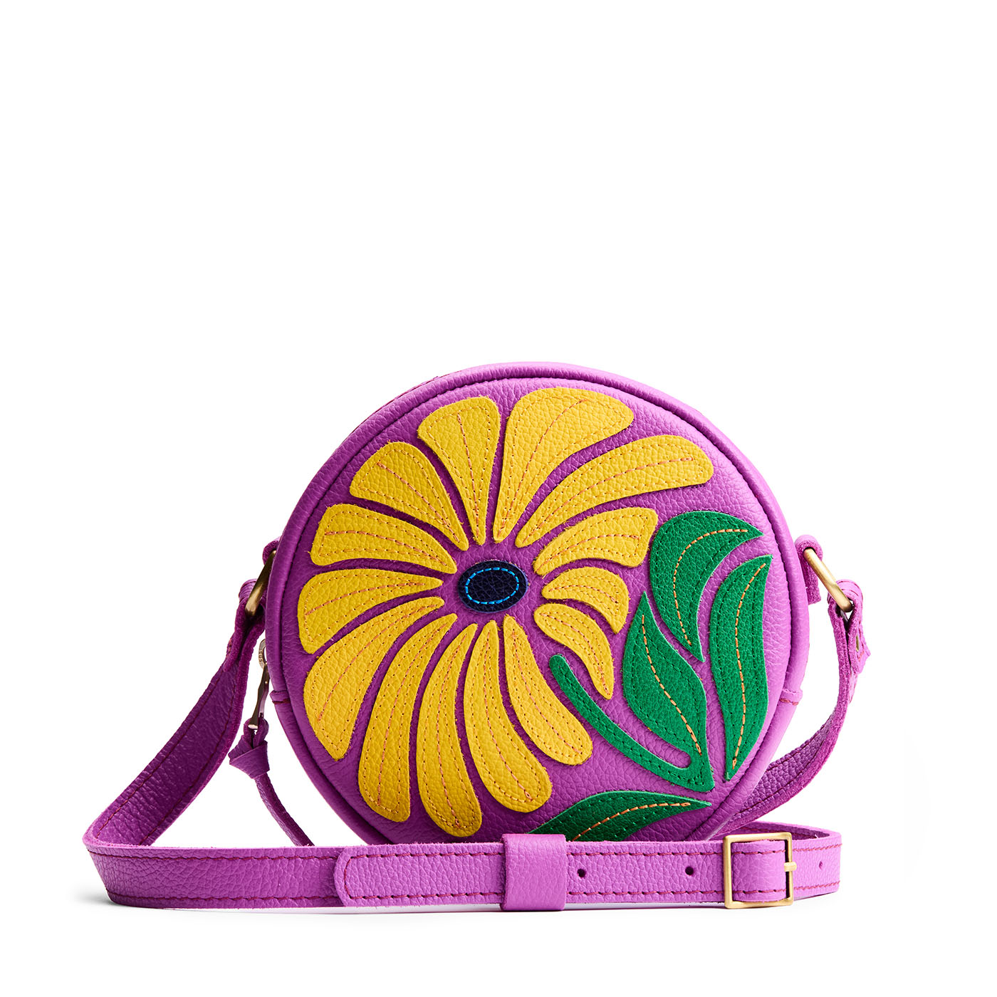 Wildflower Cattleya*Small | Circle shaped crossbody bag with embroidered flower design